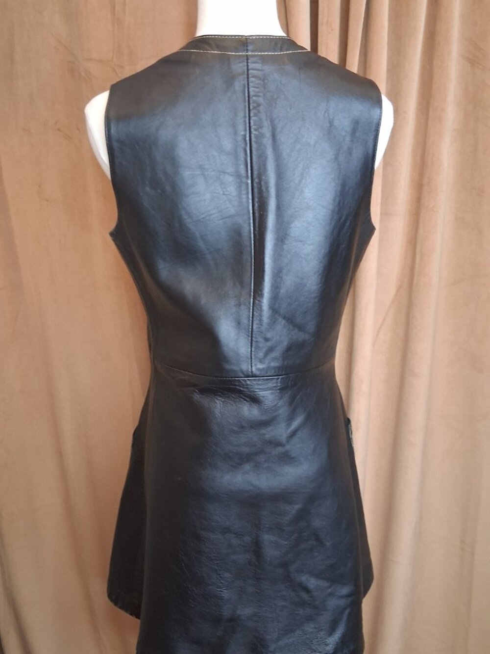 Vintage Black Long Leather Button Vest Size S - Picture 2 of 5